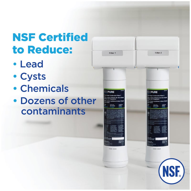 EcoPure ECOP20 2 Stage Under Sink Water Filter System â€“ NSF-Certified to Reduce 58 Contaminants â€“ Clean Drinking Water â€“ Easy Filter Changes â€“ Includes Chrome Faucet & Filters - Image 5